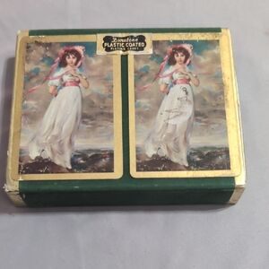 Vintage Duratone Plastic Coated Double Deck Playing Cards In Box Victorian Lady